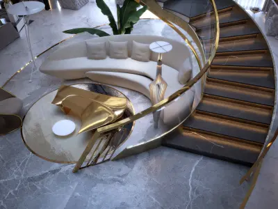    Living room  dinning room   Stairs  3D model