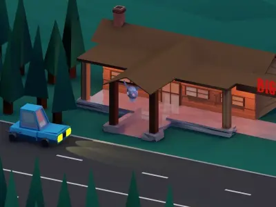 Highway Hotel and Assets Low-poly 3D model