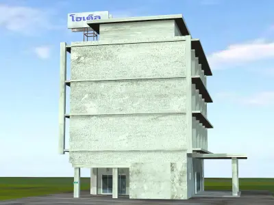 hotel building in middle of field 3D model