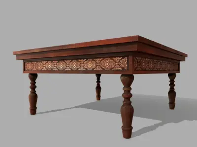 Table wooden with ornate design Low-poly 3D model