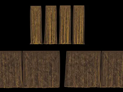 Curtain Set Low Poly Game Ready four wooden panels Low-poly 3D model