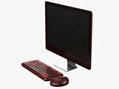Wireless Pc Set Monitor Keyboard Mouse Red Wine Version 3D model