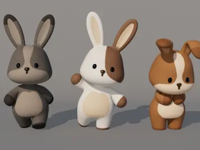 Rigged Cartoon Rabbit Low-poly 3D model