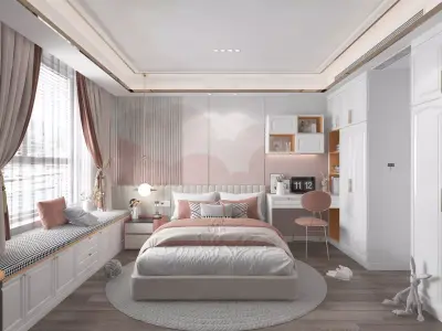 Pink Kids room Low-poly 3D model