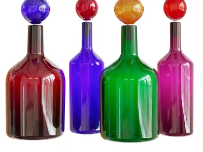 Set of colored glass bottles Bubbles 3D model