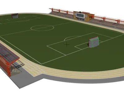 Football field with tribunes and an administrative building 3D model