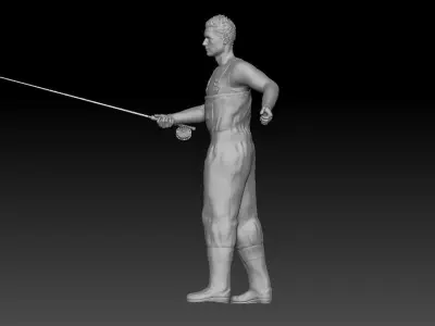 FISHERMAN 2 man holding fishing pole 3D print model