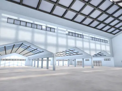Warehouse building with solar panels 3D model