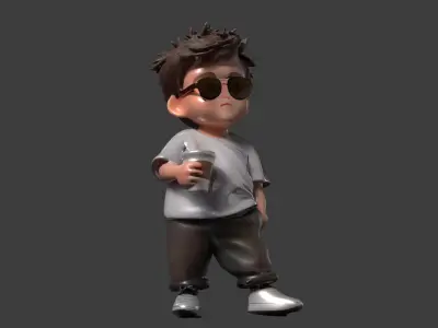 Chinese boy figure  Low-poly 3D model