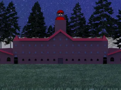 Low Poly Brick Building with Bell Free low-poly 3D model