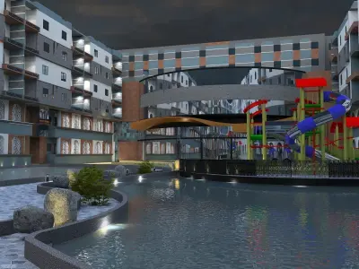 Exterior hotel and tourist village and shop mall 3D model