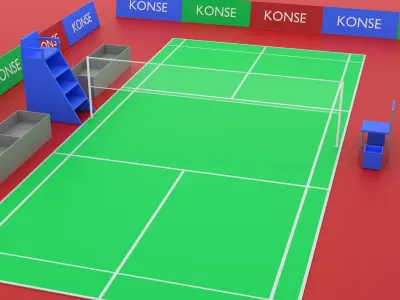 Badminton court Racket and shuttlecock Low-poly 3D model