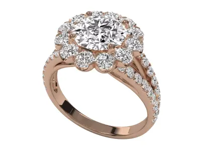 Luxury Halo Diamond Engagement Ring CAD Design with Split Shank 3D print model