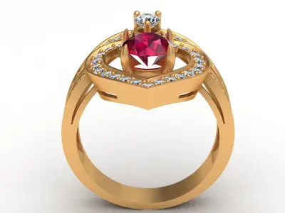 Regal Cascade Diamond Ruby Gold Ring  3D print model