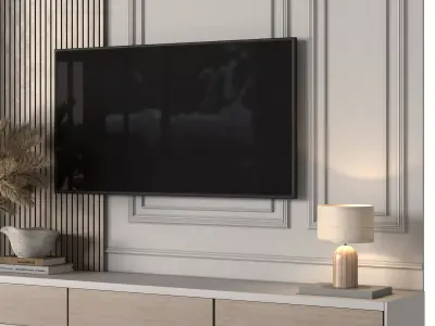 Tv Wall Wood and Plaste- Set 01 Low-poly 3D model