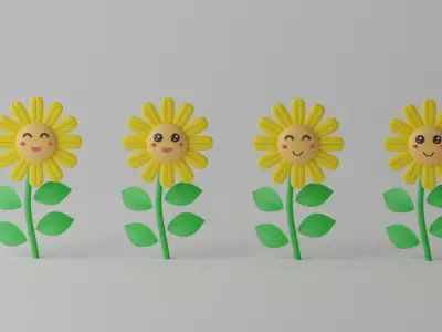 Cartoon Cute Sunflower Collection 3D model