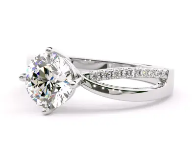 Twisted Round Shape Diamond Engagement Ring 3D print model