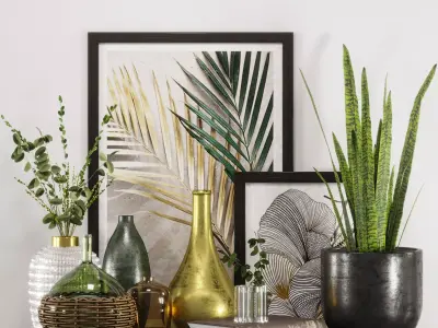 gold and green decorative set 3D model