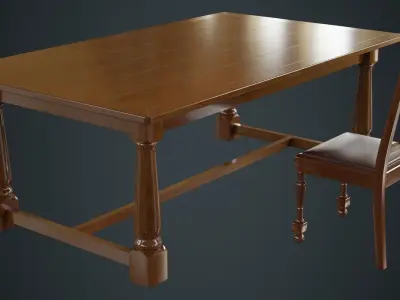 Table And Chair 1A Low-poly 3D model