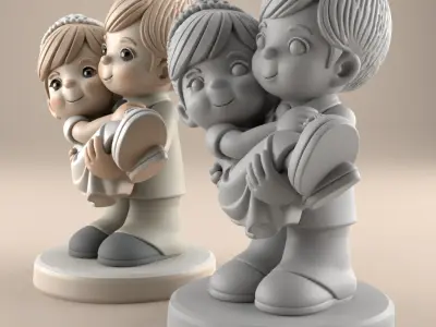 Cute Wedding Couple Bridal Carry 3D Print File STL 3D print model
