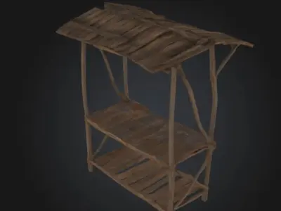 Wooden Market Stall Full Model STL OBJ 3D model