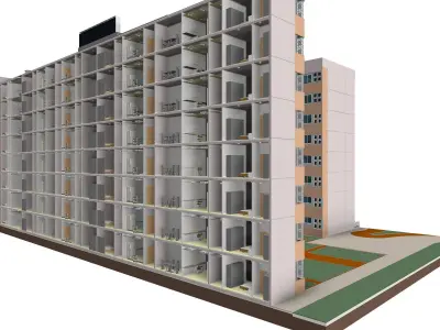 Residential Building in Detailed Revit 3D Model Low-poly 3D model