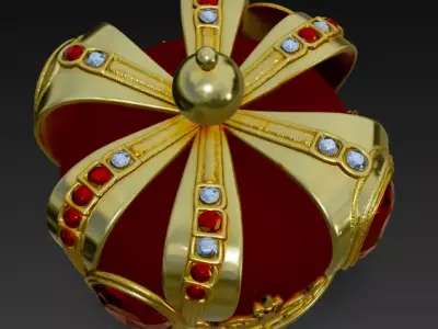 Golden Crown with Emerald Gems 3D model