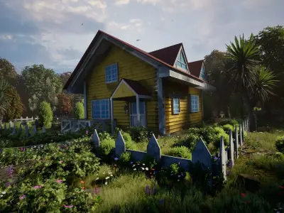 Wooden Cottage Garden House PBR Textured 3D Model Free low-poly 3D model