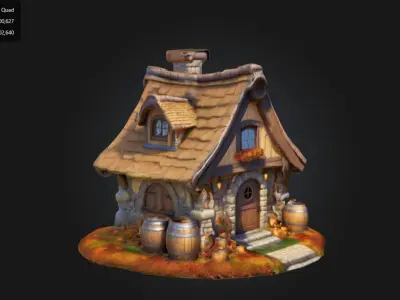 Stylized Medieval Autumn Cottage House 3D model