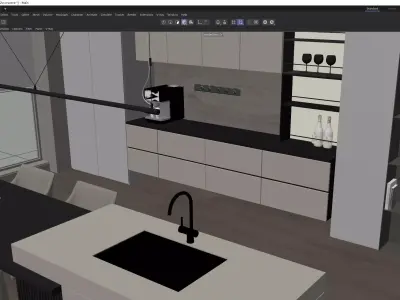 Minimalist Luxury Open Kitchen With Island and Dining Area 3D model