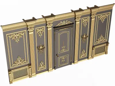 Boiserie Classic Wall with Mouldings 07 Black Low-poly 3D model