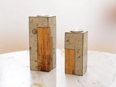 Wood and concrete candle holders 3D model