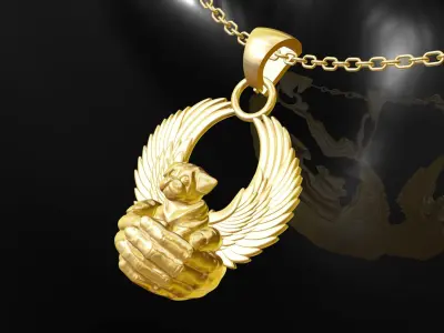Little angel cute dog hand gold pendant jewelry 3D print model