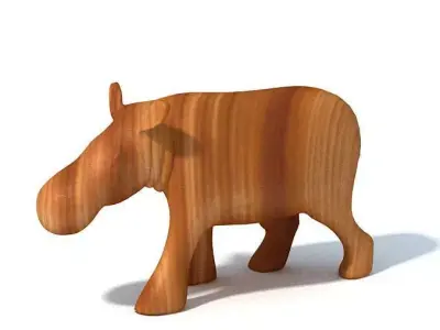 Carved Wooden Hippopotamus 3D model