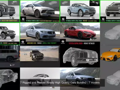 7 Rigged and Render Ready High Quality Cars Bundle2 3D Model Pack