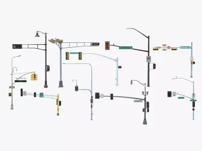 10 Street Light with Traffic Low-poly 3D model