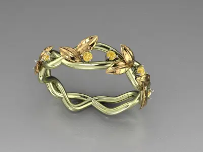 Branch Leaf Diamond Ring 3D print model