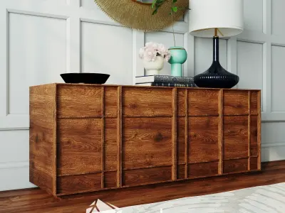 Media console with decor by CB2 3D model