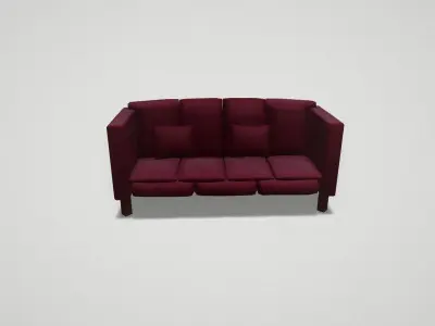 Game asset Burgundy Luxury Four-Seater Sofa 3D model