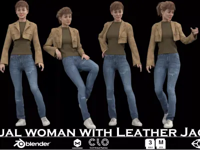 casual woman with Leather Jacket Low-poly 3D model