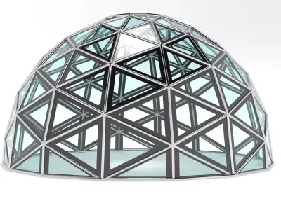 Triangulated Wireframe Dome with Frames and Glass Panels 3D model