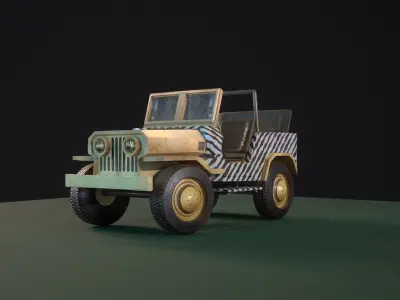 stylized safary car Low-poly 3D model