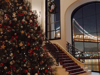 Classic Interior Design with Grand Staircase and Christmas Decor 3D model