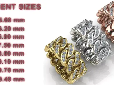 Ring Cuban Chain 10 mm Wide - DIFERENT SIZES 3D print model