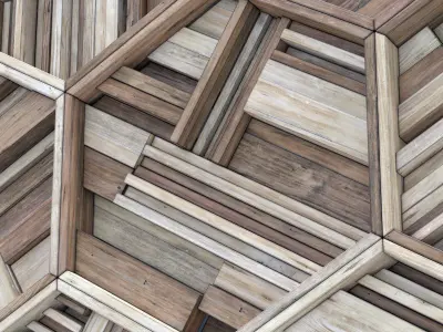 Hexagon panel wood rail frame n2 3D model