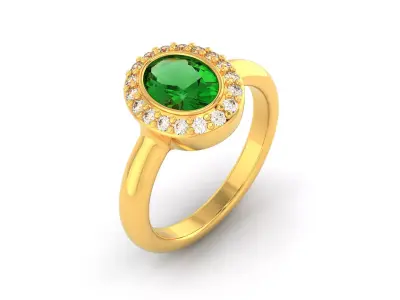 D-1040 oval emerald and diamond ring gold 3D print model