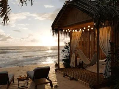 Beach House Blender Scene - SUNSET 3D model