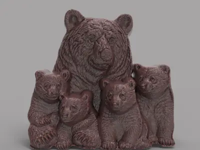 bear family cnc baserelife  3D print model