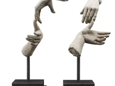 Hands touching fingers sculpture Low-poly 3D model