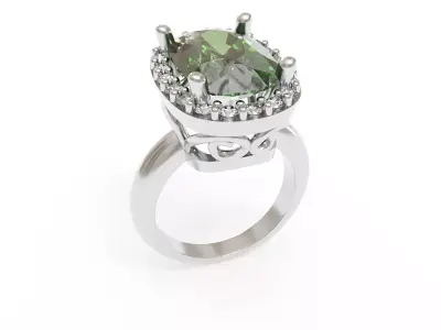 Oval Halo Engagement Ring With Scroll Pattern Gallery 3d Model 3D print model